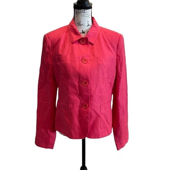 Talbots Irish Linen Blazer Jacket Pink Size 12 Preppy Business workwear - Picture 1 of 10
